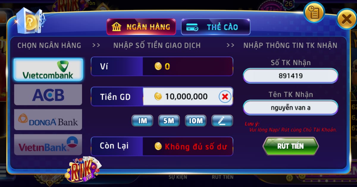 rút tiền rikvip